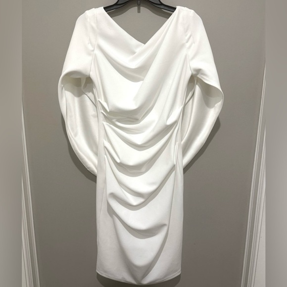 Betsy & Adam white formal dress with ruching & draped back size 4 - Picture 3 of 12